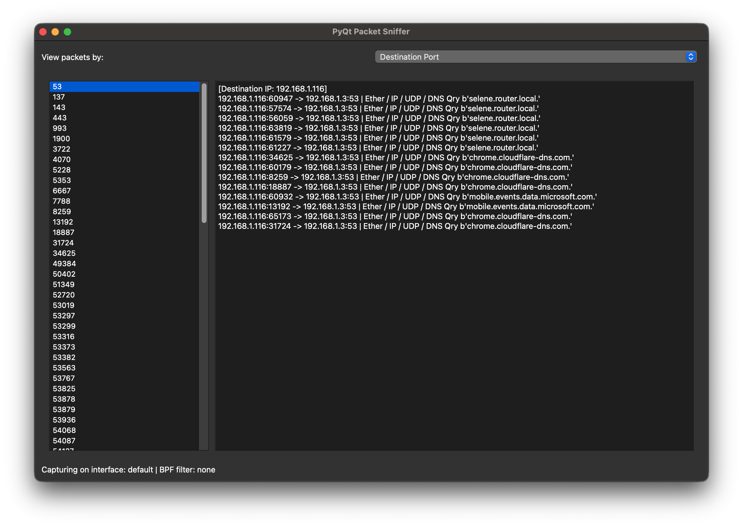 Вкладка фільтрів за портом