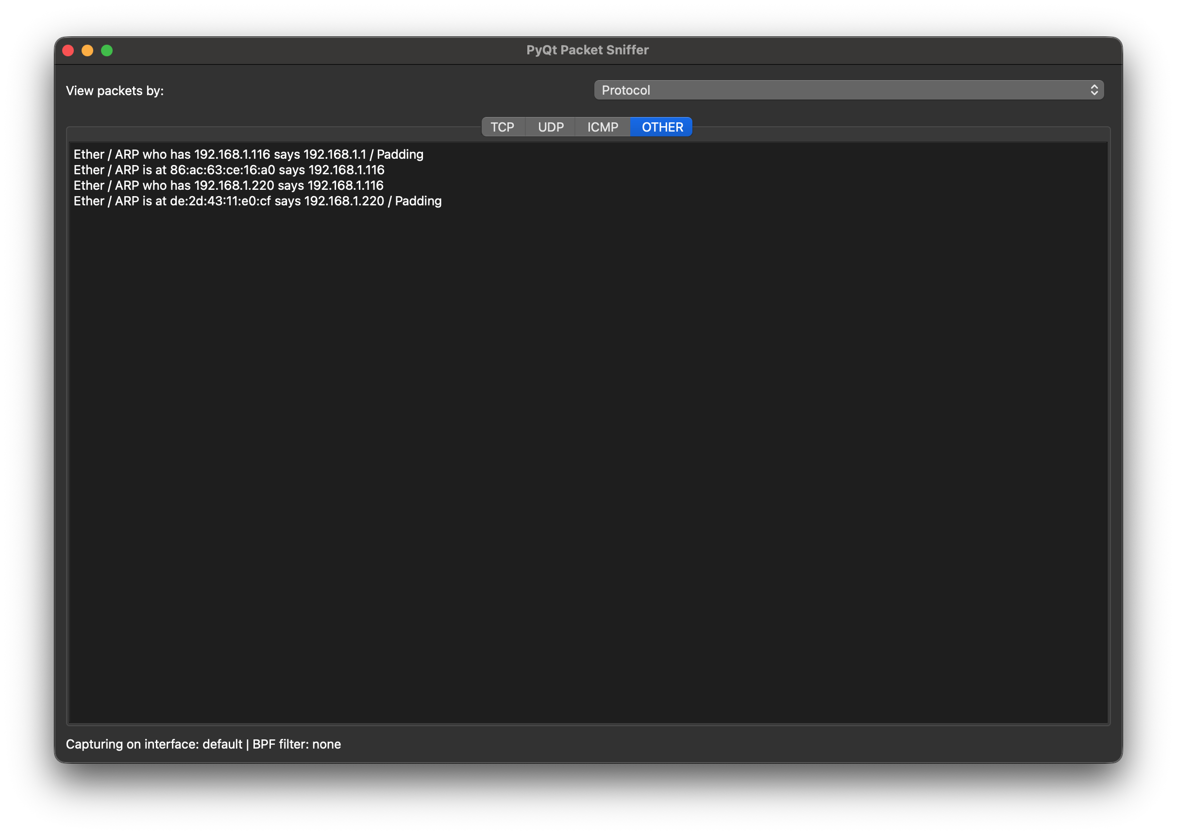Вкладка фільтрів за протоколом
